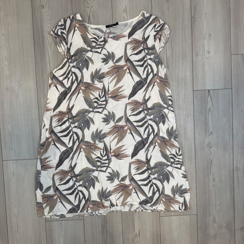 Lungo L'Arno Italy Linen Blend Tropical Bird of Paradise Pocket Shift Dress 2X
